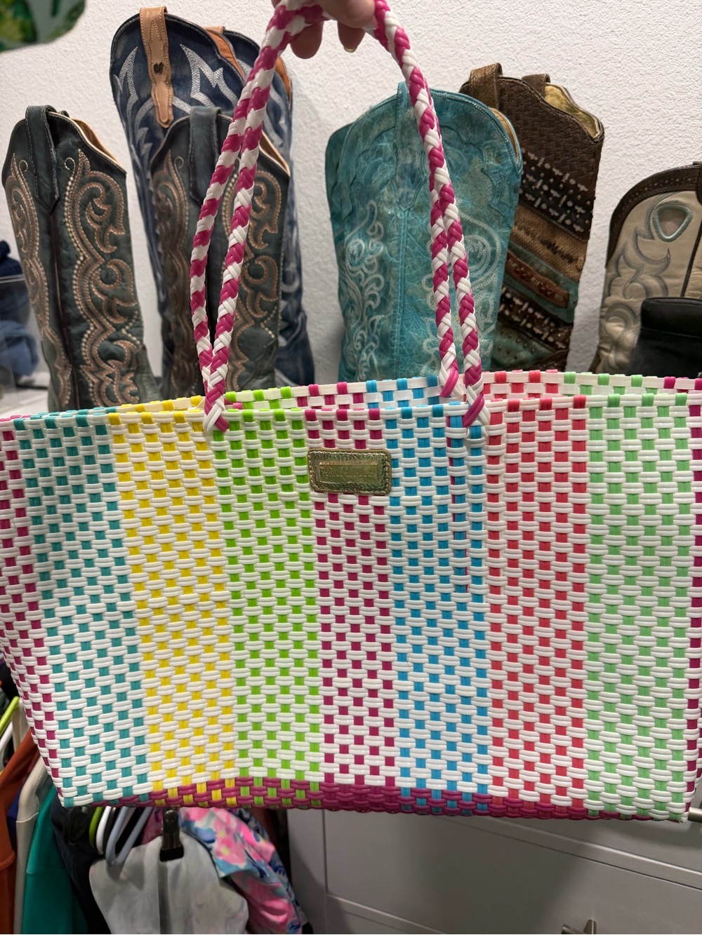 Lilly Pulitzer Multicolor Striped Woven Tote - Pink, Blue, Green, Yellow